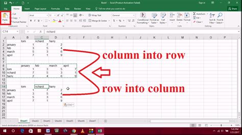 row and column in excel formula